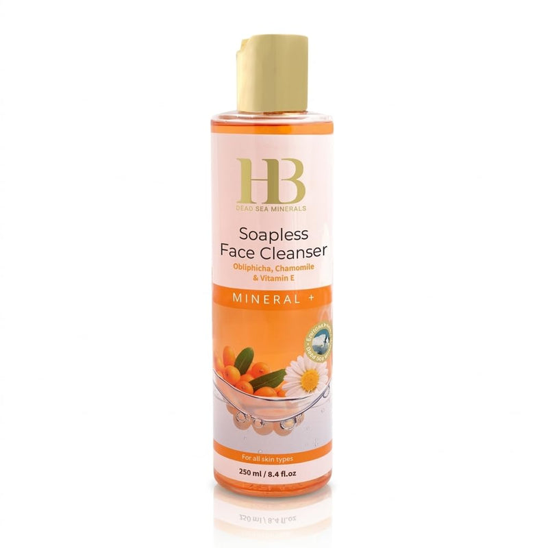HB Dead Sea Minerals Soapless Face Cleanser with Sea Buckthorn, Chamomile & Vitamin E, Gentle Daily Facial Cleanser, Removes Dirt, Makeup & Excess Oil, Suitable for All Skin Types, 250 ml / 8.4 fl oz