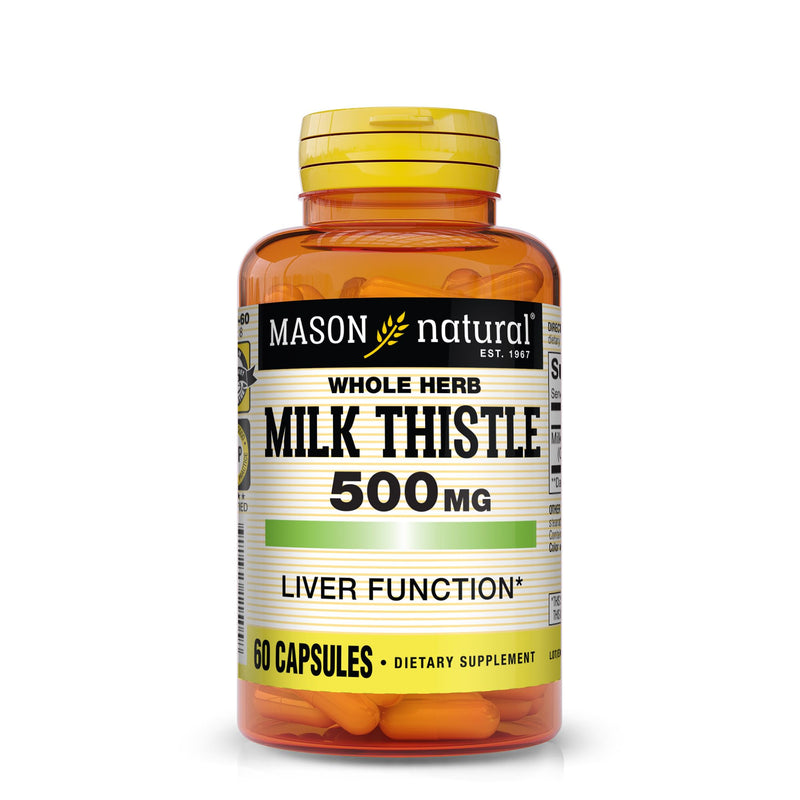 MASON NATURAL Milk Thistle 500 mg - Support Healthy Liver Function, Cleanse and Detox, Herbal Dietary Supplement, 60 Capsules 60 Count (Pack of 1)