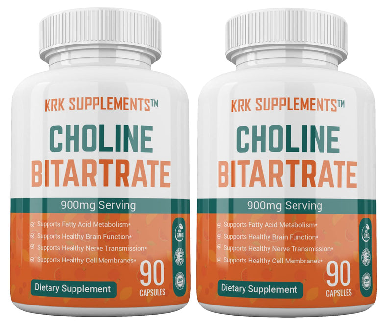 [Australia] - 2 Bottles Choline Bitartrate 900mg Per Serving 180 Total Capsules KRK Supplements 90 Count (Pack of 2) 