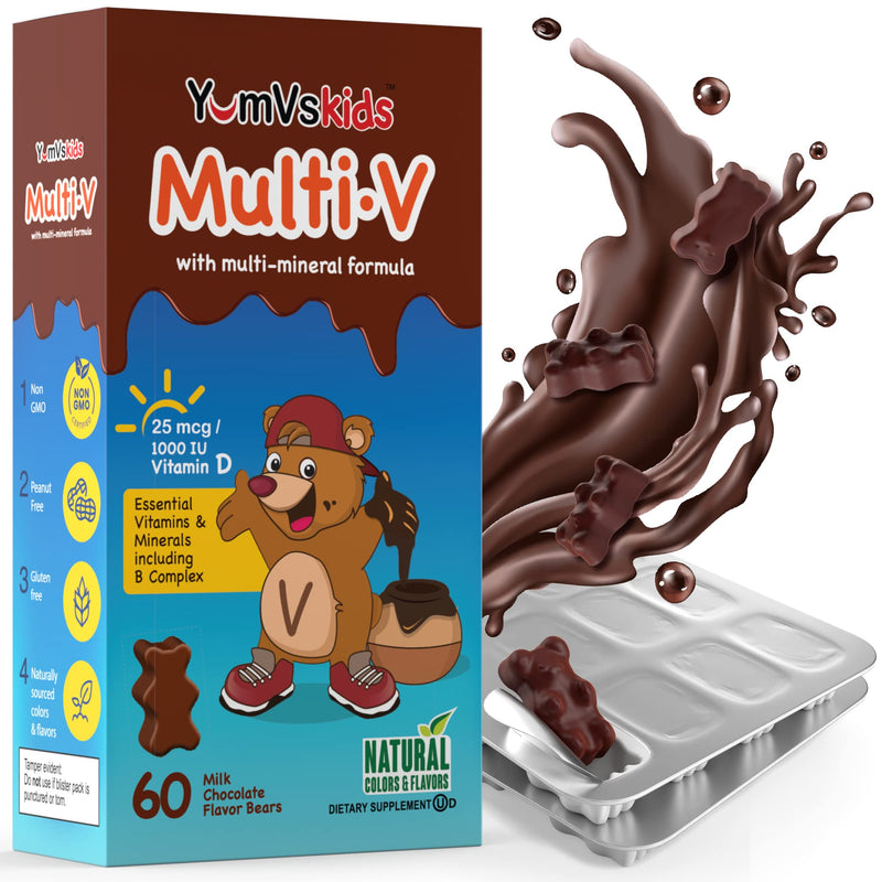 [Australia] - YUM-V'S - Kids Multivitamin Chewable Chocolate Bears - Multivitamin for Kids Supplement - 16 Vitamins & Minerals - Vitamins Including D, Zinc, C, B Complex & More, 60 Count Pack of 1 Chocolate 60 Count (Pack of 1) 