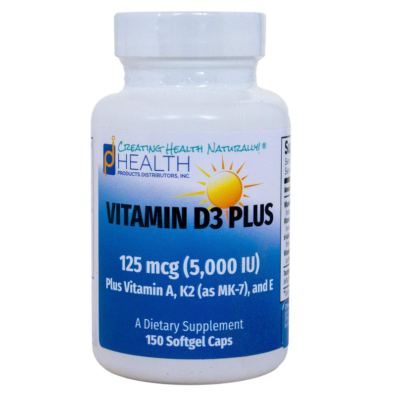 VITAMIN D3 PLUS –125 mcg (5000 IU) Vitamin D3 | Vitamin K2 (MK-7) and Vitamin A | Natural Form of Vitamin D | Includes Tocotrienols as Antioxidants | Non-GMO |150 Softgel Caps