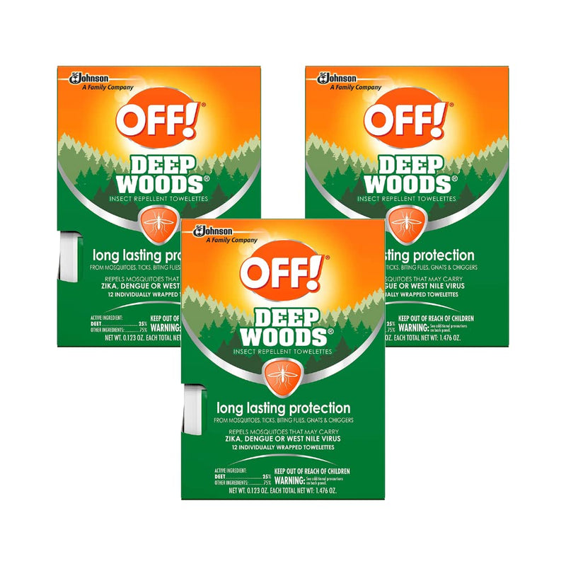 [Australia] - OFF! Deep Woods Insect Repellent Towelettes, Long Lasting Protection from Mosquitoes, Unscented, 12 Count (Pack of 3) 12 Count (Pack of 3) 