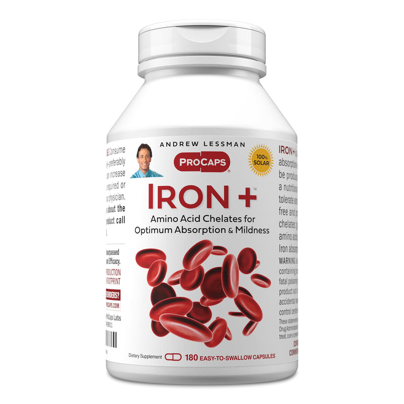 Andrew Lessman ProCaps Iron Plus 18mg Chelated Iron 180 Capsules | Gentle amino acid chelated iron with Vitamin C to support absorption. Non-acidic and easy on the stomach. 180 Count (Pack of 1)