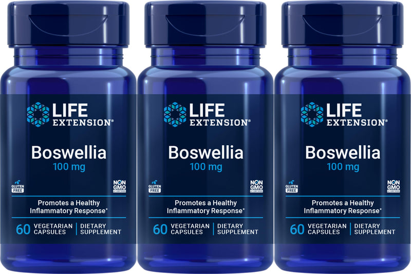 Life Extension Boswellia 100 mg, 60 Vegetarian Capsules (Pack of 3) (Formerly Called 5-LOX Inhibitor with AprèsFlex)
