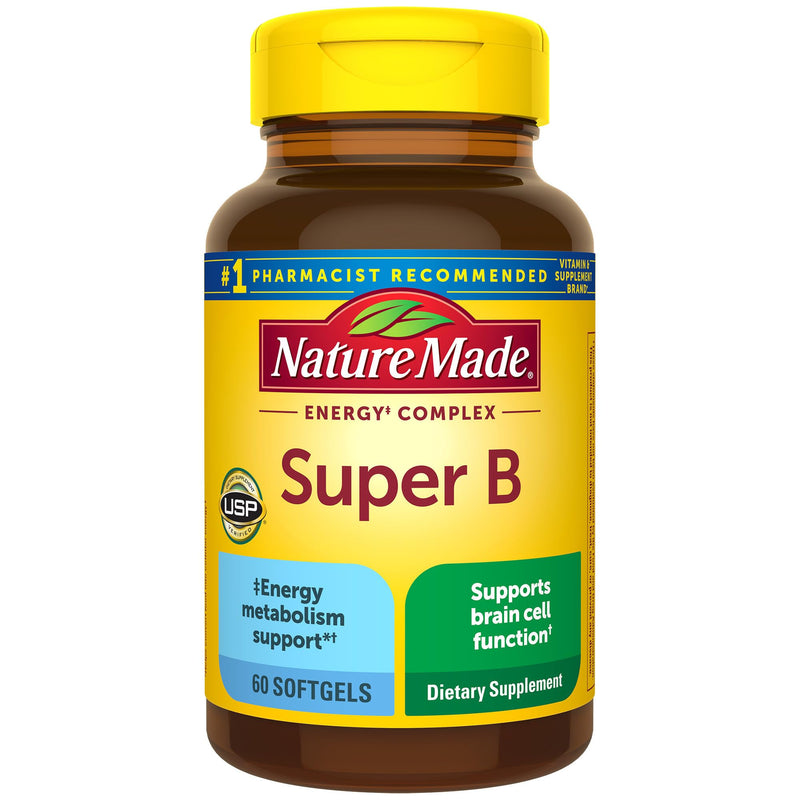 Nature Made Super B Complex Vitamins for Women and Men, 60 Softgels Unflavored 60 Count (Pack of 1)