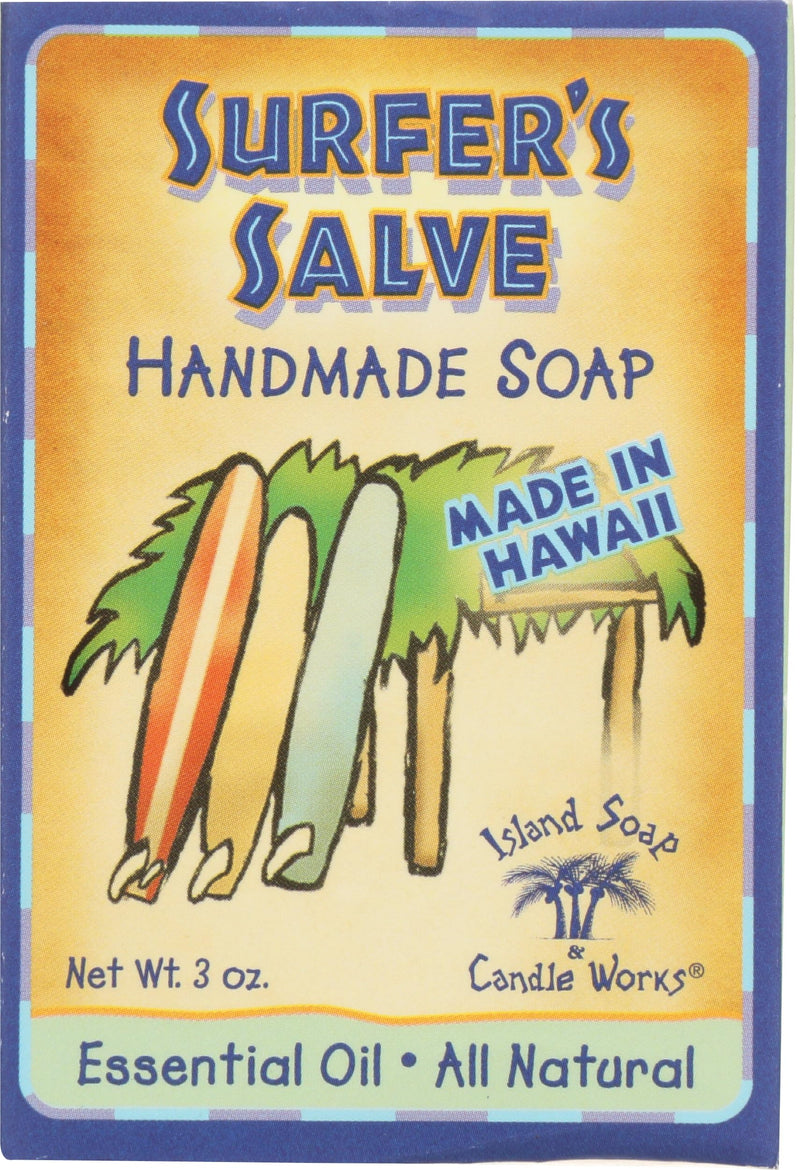 Island Soap & Candle Works Surfer's Salve Soap - Made in Hawaii w/Lavender & Tea Tree Essential Oil, Vitamin E, & Aloe - Soap for Sunburned or Damaged & Dry Skin - 3 Ounces 3 Fl Oz (Pack of 1)