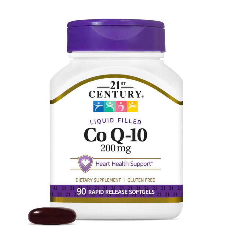 21st Century CoQ10 200mg Softgels, Heart & Antioxidant, 90 Count | Coenzyme Q10 200 mg Fast-Release Liquid Softgels, Heart Health & Antioxidant Support, Gluten Free, No Artificial Colors Unflavored 90 Count (Pack of 1)