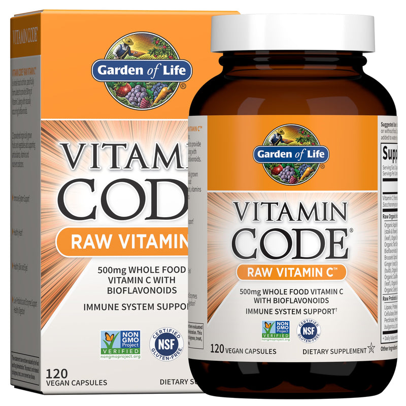 Garden of Life Vitamin Code Raw Vitamin C - 120 Capsules, 500mg Whole Food Vitamin C Capsules + Fruit & Veggie Blend & Probiotics, Supplements for Adults, Vegan, Gluten Free 120 Count (Pack of 1)