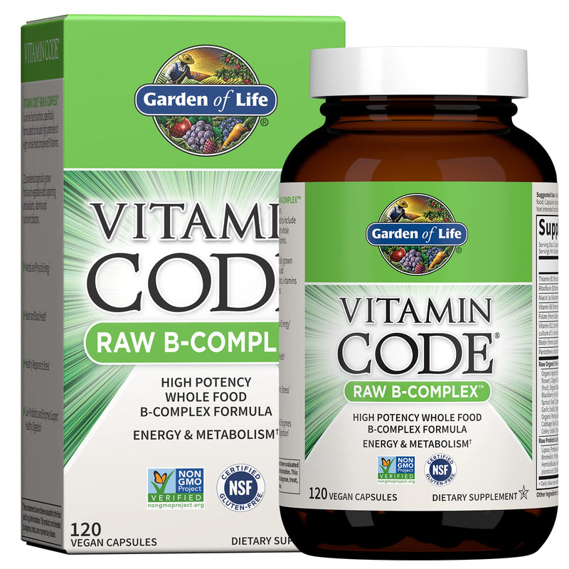 Garden of Life Vitamin B Complex, 120 Vegan Capsules, High Potency Vitamins for Energy & Metabolism with B6, Folate & B12 as Methylcobalamin plus Probiotics | High Potency Vitamins for Energy & Metabolism with B6, Folate & B12 as Methylcobalamin, plus ...