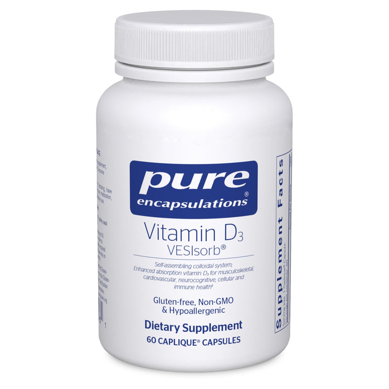 Pure Encapsulations Vitamin D3 VESIsorb, 60 Caplique Capsules | Supplement to Support Bones, Heart, Colon, Breast Health, and Enhanced Vitamin D Absorption* 60 Count (Pack of 1)