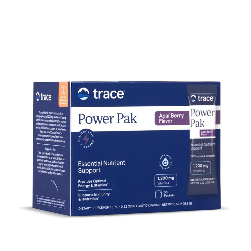 [Australia] - Trace Minerals Power Pak Multivitamin and Multimineral Packets - Electrolyte Support - 1200 mg Vitamin C Plus 70 Acai Berry Flavor - 30 Packets 