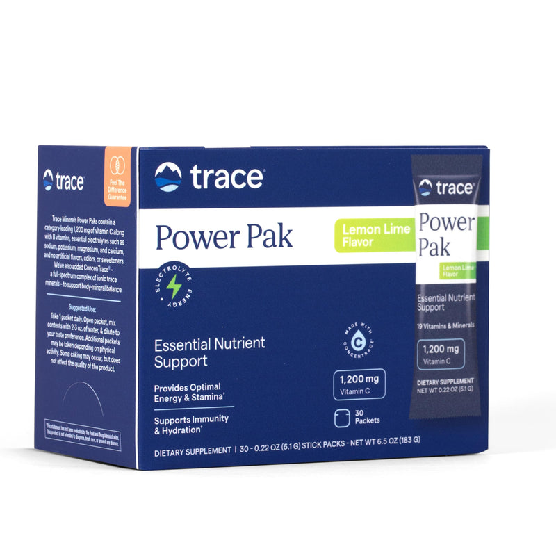 Trace Minerals Power Pak Electrolyte Powder Packets, Lemon Lime, 30 Ct | 1,200 mg Vitamin C plus Zinc, Immunity and endurance support, Sugar free, No artificial dyes, Keto friendly 5.2 Ounce (Pack of 1)