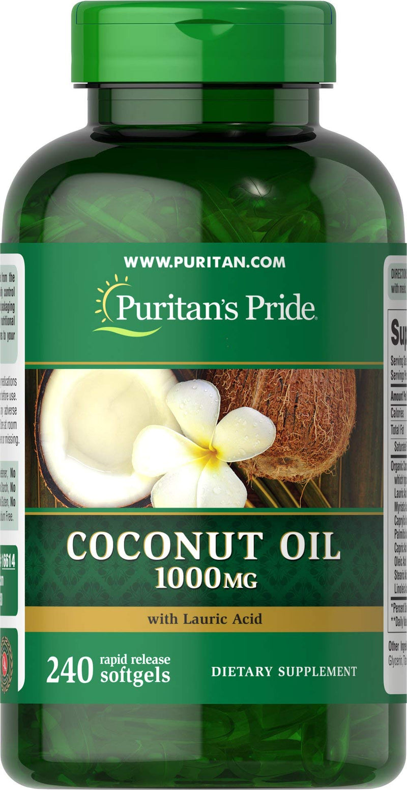 [Australia] - Puritan's Pride Coconut Oil 1000 mg Softgels, 240 Count 240 Count (Pack of 1) 