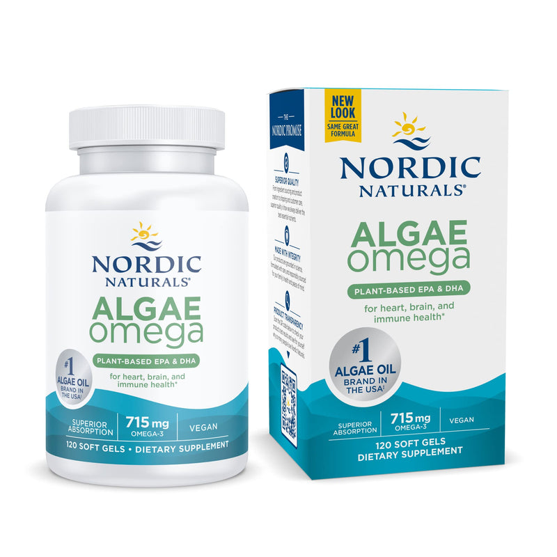 [Australia] - Nordic Naturals Algae Omega - 120 Soft Gels - 715 mg Omega-3 - Certified Vegan Algae Oil - Plant-Based EPA & DHA - Heart, Eye, Immune & Brain Health - Non-GMO - 60 Servings Unflavored 120 Count (Pack of 1) 