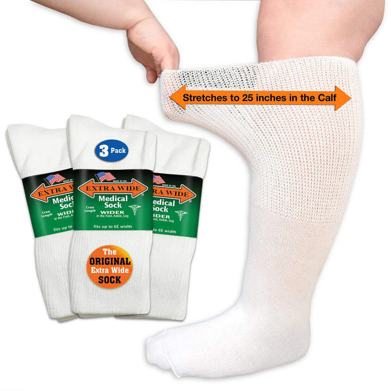 [Australia] - Medical Mid Calf Crew (Pack of 3), Antimicrobial, Made in USA, for Men and Women Large White 