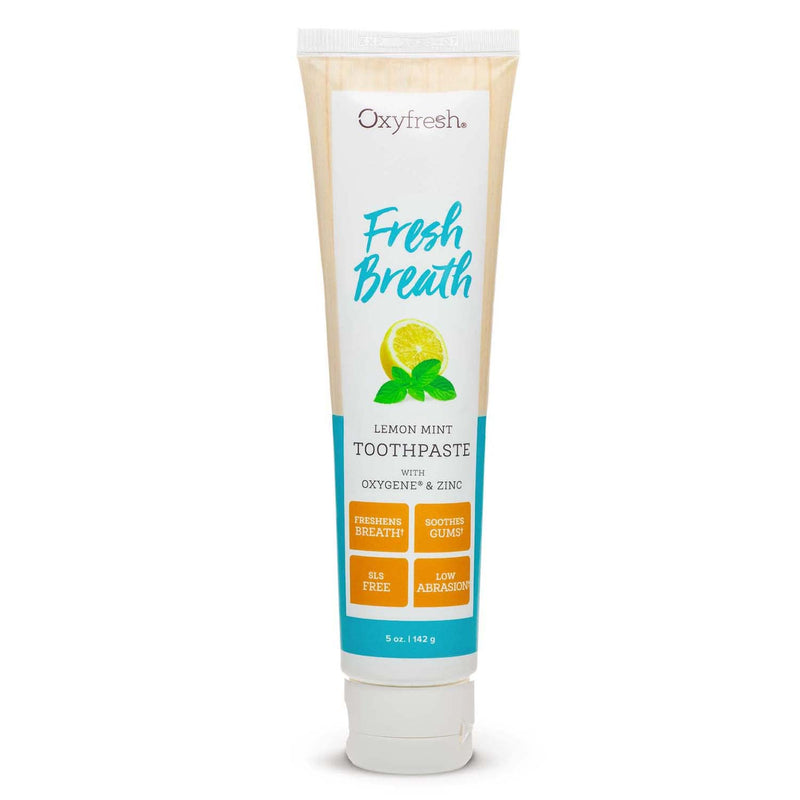 Oxyfresh Premium Lemon Mint Fresh Breath Toothpaste to Help Fight Bad Breath, Anti Plaque & Tartar Control - Low Abrasion Gel, SLS & Fluoride Free Toothpaste with Essential Oils, 5oz 5 Ounce (Pack of 1)