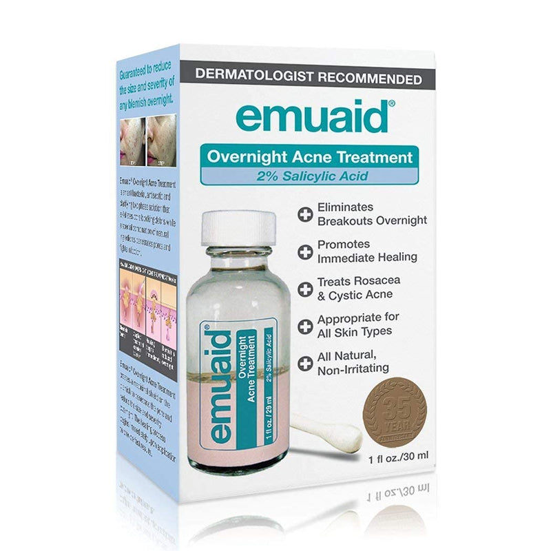 EMUAID Overnight Acne Treatment with Salicylic Acid, Fast-Acting Gel, 1oz | Clears Pimples, Cystic Acne, Blackheads, Rosacea & Hormonal Breakouts, For Adults and Teens