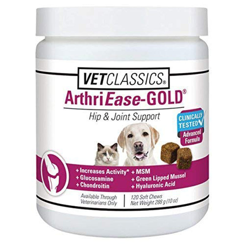 Vet Classics ArthriEASE-Gold Advanced Joint Support for Dogs, Cats, – Supports Pet Flexibility, Discomfort – Helps Improve Dog Joint Movement, Cat Cartilage Health - Includes Antioxidants – 120 Ct. 120 Soft Chews - PawsPlanet Australia