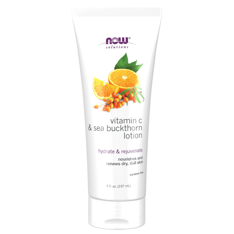 NOW Foods Solutions, Vitamin C and Sea Buckthorn Lotion, Hydrates, Repairs and Nourishes Dry Dull Skin, 8-Ounce