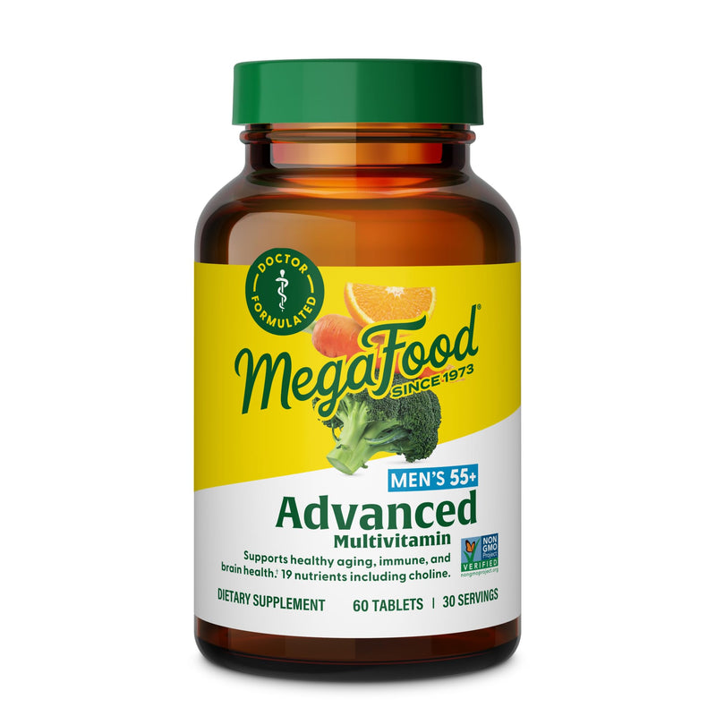 MegaFood Advanced Multivitamin for Men 55+ Doctor Formulated, 60 Tablets | For Healthy Aging, Immune Support, Bone and Brain Health, Choline, Methylated B12, Methylfolate, Vegetarian, 30 Servings 60 Count (Pack of 1)