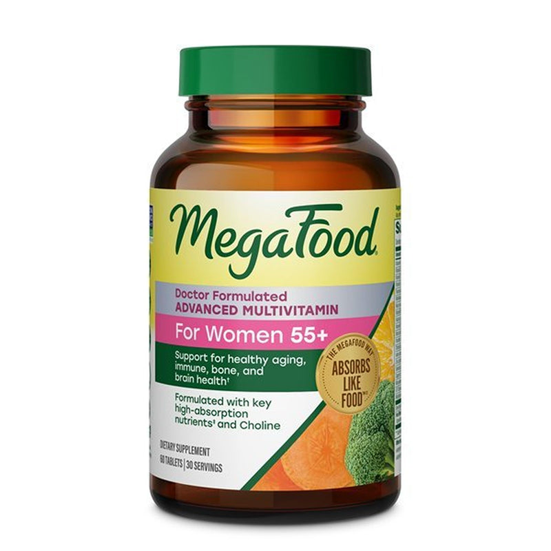 MegaFood Advanced Multivitamin for Women 55+ Doctor Formulated, 60 Tablets | For Healthy Aging, Immune Support, Bone and Brain Health, Choline, Methylated B12, Methylfolate, Vegetarian, 30 Servings Unflavored