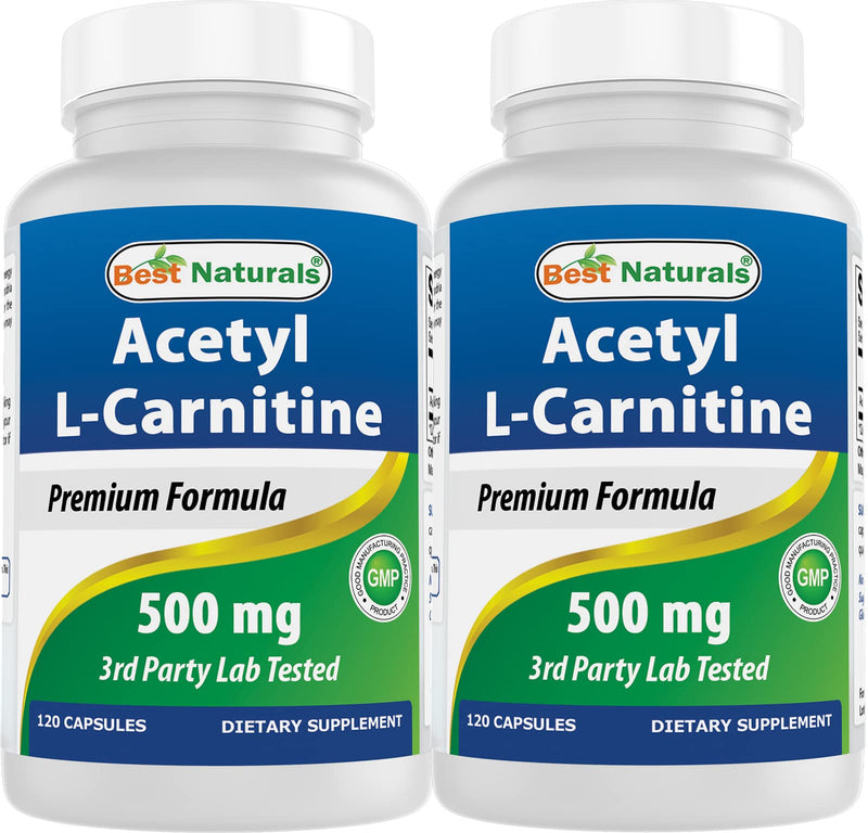 Best Naturals Acetyl L-Carnitine (ALCAR) 500mg, 120 Capsules, 120 Servings - Non-GMO and Gluten Free, 1 Capsule per Serving (2 Pack) 120 Count (Pack of 2)