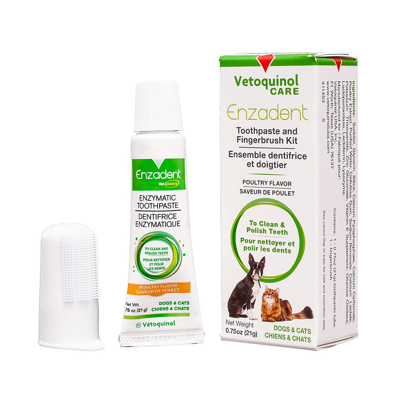[Australia] - Vetoquinol Enzadent Enzymatic Toothpaste Kit + Fingerbrush for Cats & Dogs – .75oz, Poultry Flavor – Oral Dental Care Kit: Removes Plaque, Polishes Teeth & Freshens Breath 