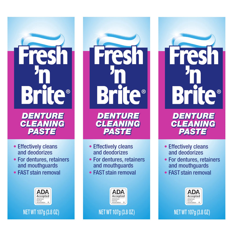 [Australia] - Fresh 'n Brite Denture Cleaning Paste For Dentures, Removable Partial Dentures, Retainers, Mouthguards, Nightguards, Fast Stain Removal, pack of 3, 3.8 oz Tubes 