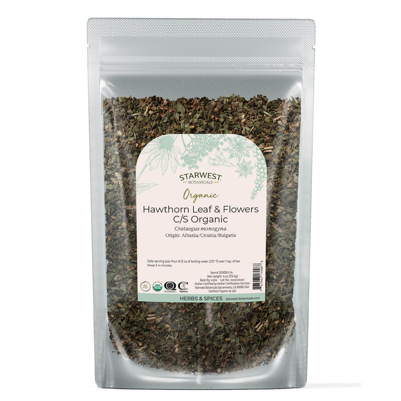 [Australia] - Starwest Botanicals Organic Hawthorn Leaves & Flowers - Dried Loose Leaf Herb for Tea, Natural Wellness Support for Women & Men, Cut & Sifted, Certified Kosher, Non-GMO - 4 oz Pouch 