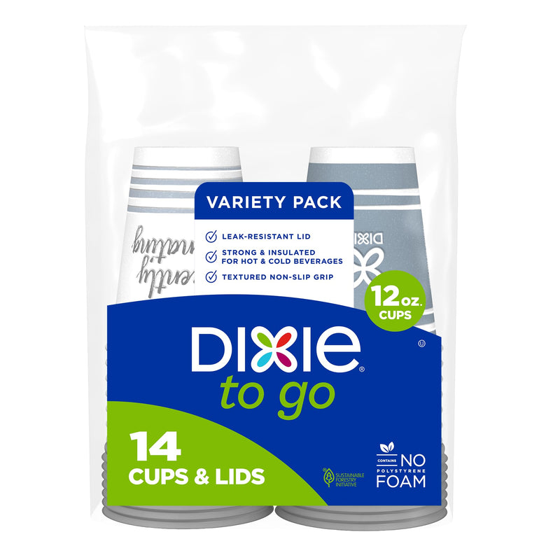 [Australia] - Dixie To Go Medium Paper Coffee Cups With Lids, 12 Oz, 14 Count, Disposable Cups For On-The-Go Hot Beverages 14 Count (Pack of 1) 