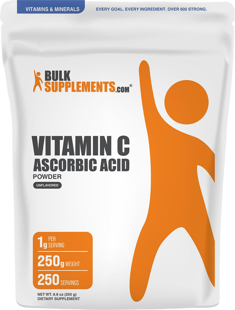 BulkSupplements.com Vitamin C (Ascorbic Acid) Powder - 250g (Pack of 1) | Immune Support: Gluten Free, 1g per Serving, (8.8 oz) 8.82 Ounce (Pack of 1)