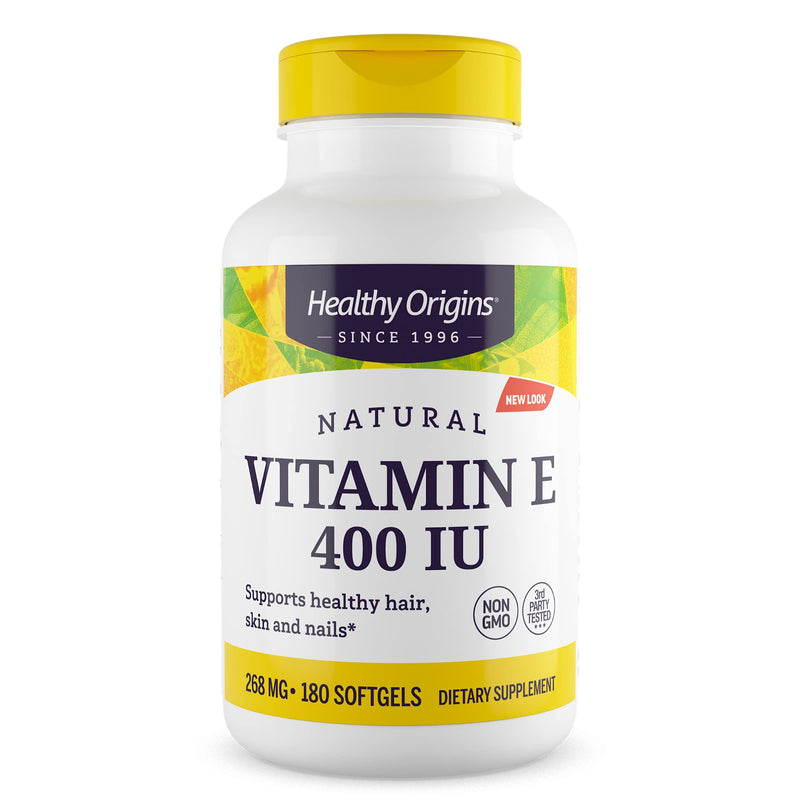 Healthy Origins Vitamin E 400 IU, Natural Mixed Tocopherols, 180 Softgels 180 Count (Pack of 1)
