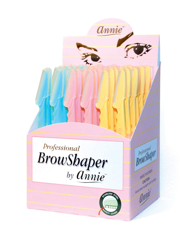 [Australia] - Annie - Professional BrowShaper - (36) Pack - Blue/Pink/Yellow - Stainless Steel - Safety Cover - Professional Shaping in Seconds 