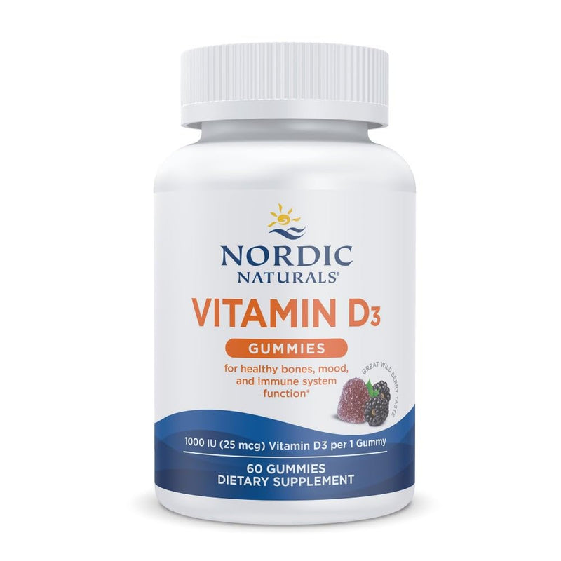 Nordic Naturals Vitamin D3 Gummies, Wild Berry - 60 Gummies - 1000 IU Vitamin D3 - Great Taste - Healthy Bones, Mood & Immune System Function - Non-GMO - 60 Servings | 1000 IU vitamin D3 plus 1.4 mg iron per gummy supports healthy bones, mood, and immu...