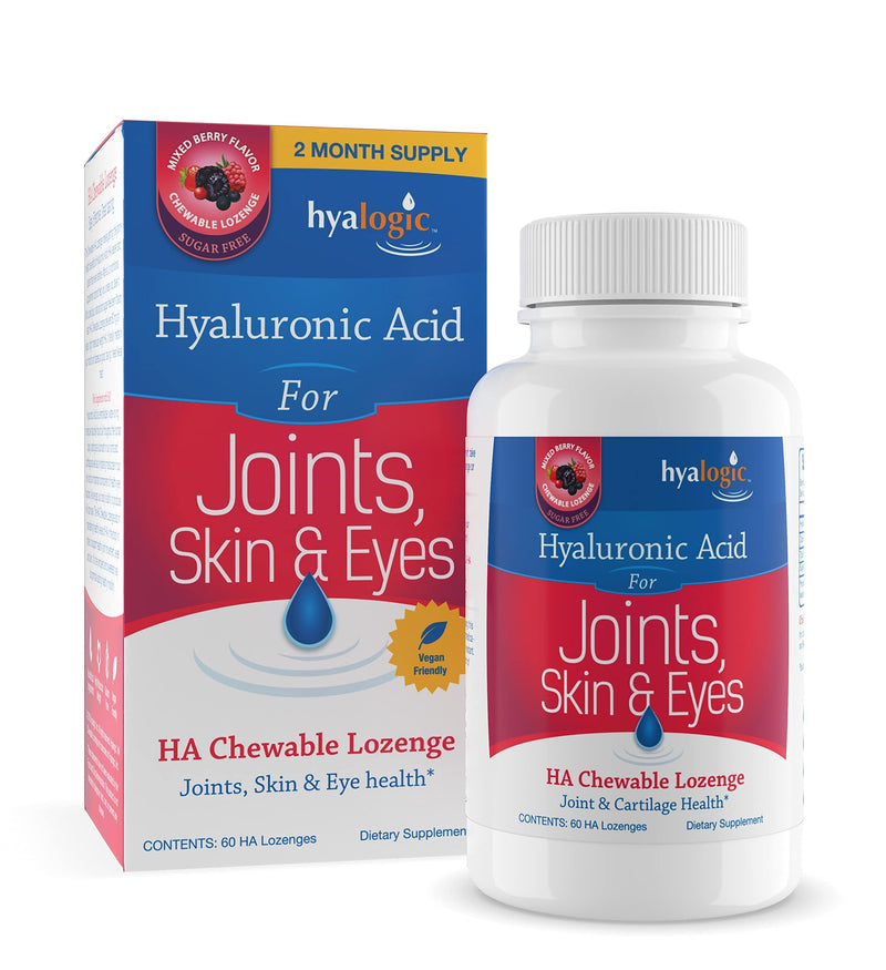 [Australia] - Hyalogic Hyaluronic Acid Chewables 60 Count- Great Tasting Berry Flavored (120 mg per 2 tabs) - Defy Aging Naturally - Sugar Free HA Supplement for Joint Support, Skincare & Eye Health Standard Packaging 