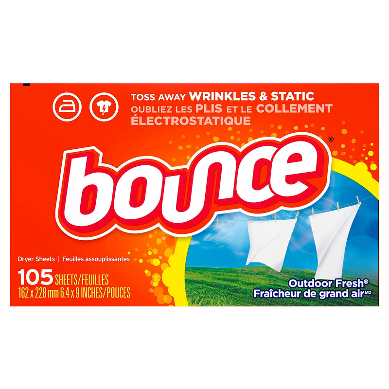 [Australia] - Bounce Dryer Sheets, 105 Sheets, Outdoor Fresh Scent Fabric Softener Sheets, Reduces Static, Softens and Fights Wrinkles 105 Count (Pack of 1) 