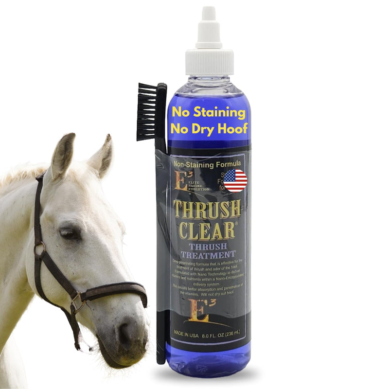 E3 Thrush Clear for Horses - 8oz - Non-Staining Quick Acting Formula. Horse Thrush Treatment. Hoof Hardener. Applicator Brush Included. - PawsPlanet Australia