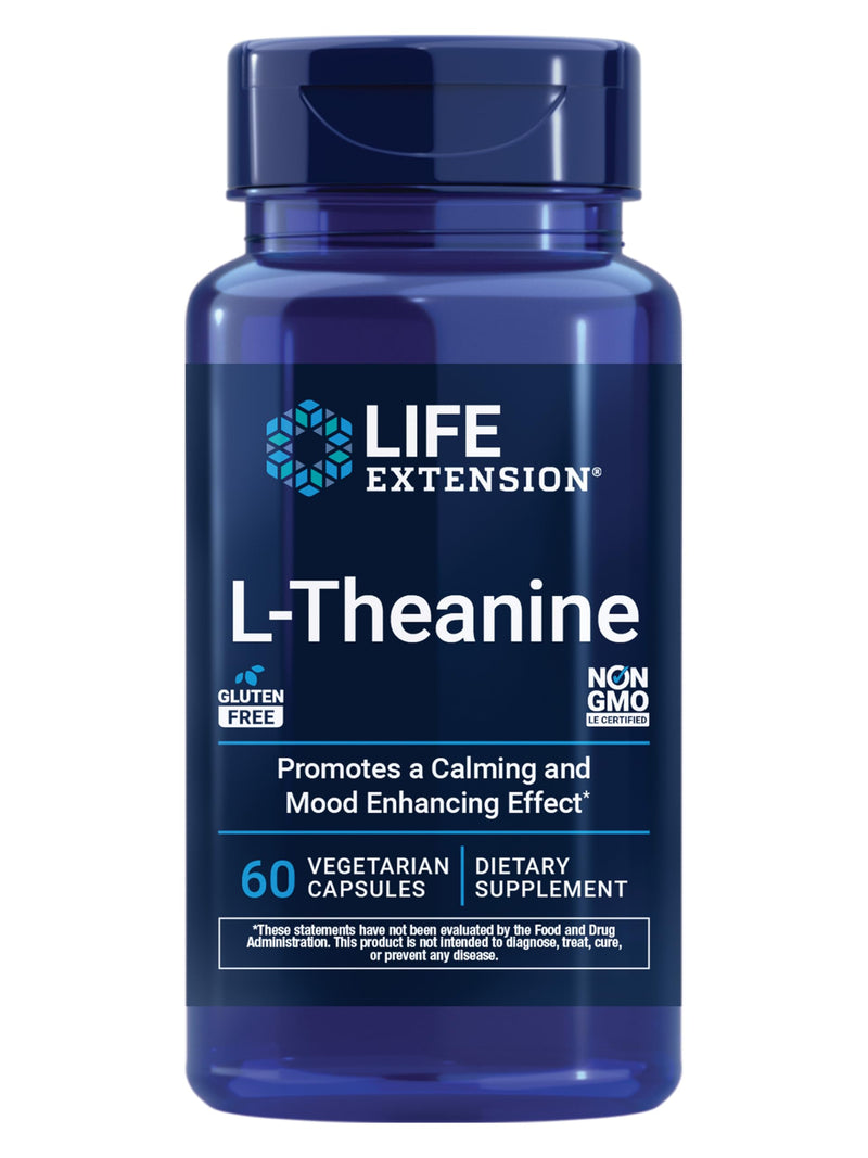Life Extension L-Theanine, Amino Acid theanine, Calm, Relaxation, Mood, Gluten-Free, Non-GMO, Vegetarian, 200 mg, 60 Capsules | Amino Acid Theanine for Calm, Relaxation & Mood, Gluten-Free, Non-GMO & Vegetarian, 100 mg, 60 Capsules 60 Count (Pack of 1)