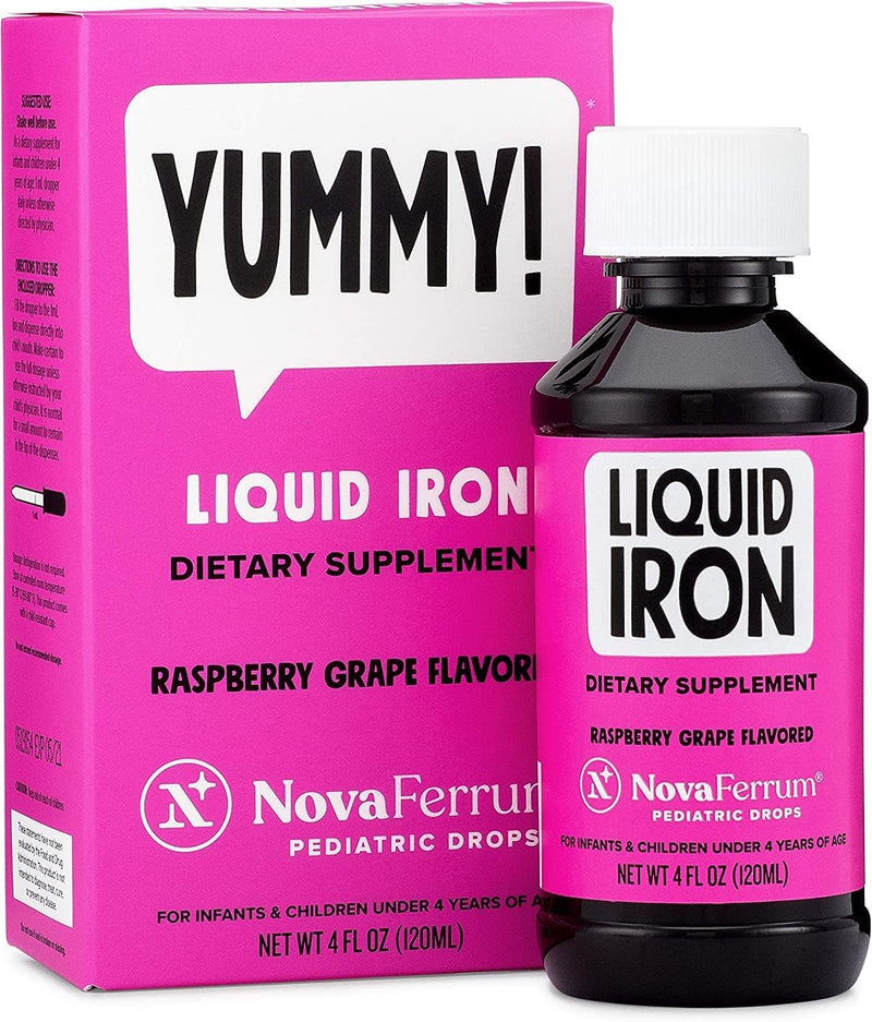 NovaFerrum Yummy | Pediatric Drops Liquid Iron Supplement for Infants and Toddlers | Liquid Iron for Kids | 15mg of Iron Per 1mL Dose | Ages 4 & Under | Gluten Free Certified | Sugar-Free | Raspberry 4 Fl Oz (Pack of 1)
