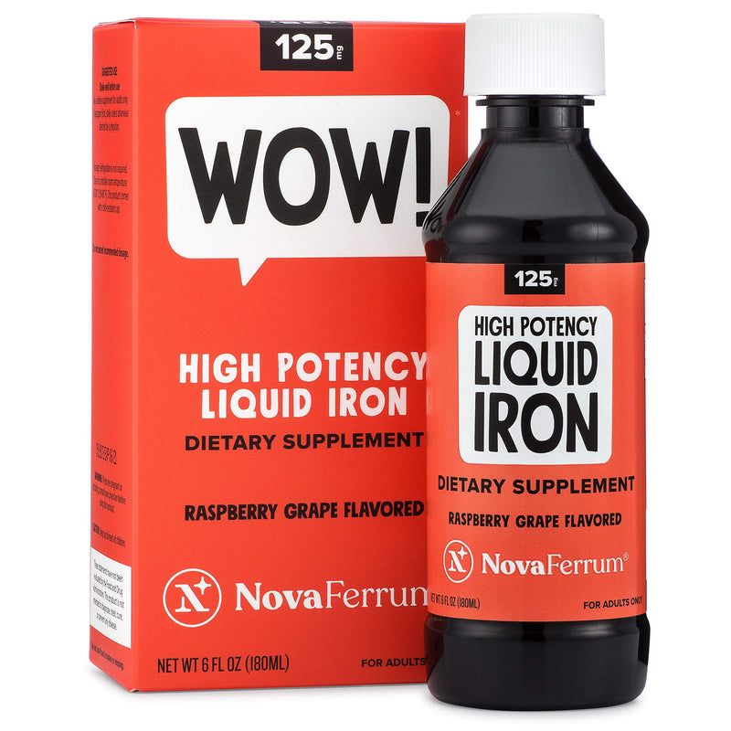 NovaFerrum Wow 125mg High Potency Liquid Iron Supplement for Adults | Vegan verified and gluten free certified, sugar-free formula for those managing low iron levels every single day | 6 Fl Oz 6 Fl Oz (Pack of 1)