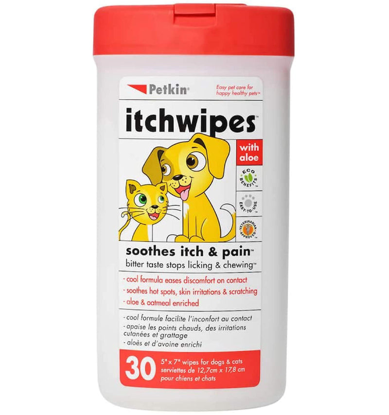 Petkin Anti Itch Wipes for Dogs and Cats - Soothes Hot Spots, Skin Irritations and Scratching - Bitter Taste Stops Licking and Chewing - Super Convenient, Ideal for Home or Travel - 30 Wipes 1 - PawsPlanet Australia