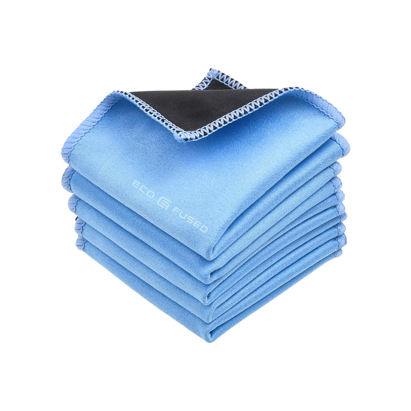 [Australia] - Eco-Fused Microfiber Cleaning Cloths - 5 Pack - Double-Sided Cleaning Cloths - Microfiber and Suede Cloth for Smartphones, LCD TV, Tablets, Laptop Screens, Camera Lenses and Delicate Surfaces 5 Pack - 6.6 X 6.2" (Blue) 