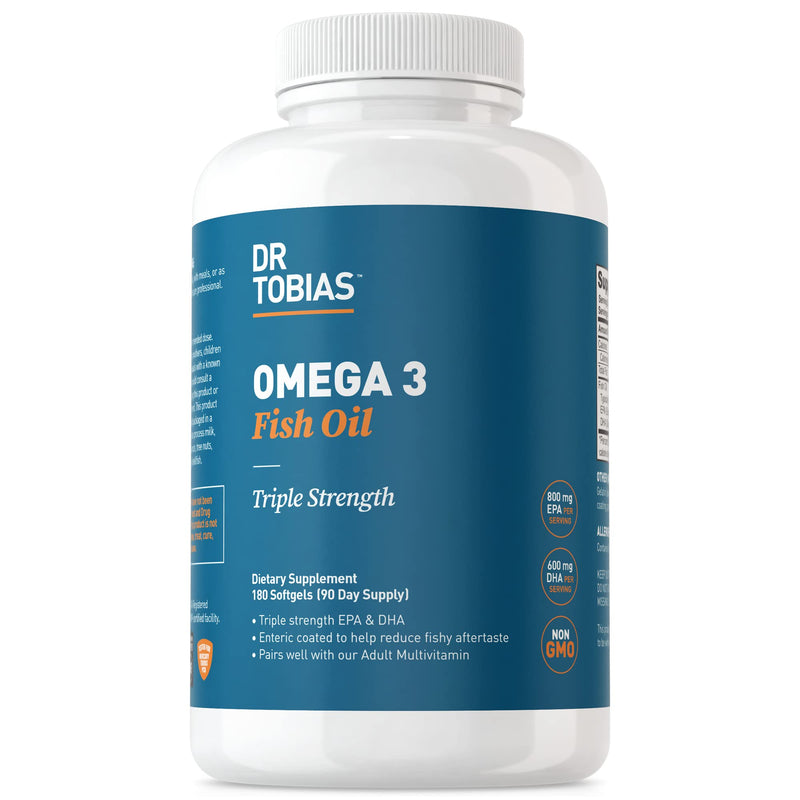 [Australia] - Dr. Tobias Omega 3 Fish Oil, 2000mg Triple Strength Omega 3 Supplement with 800mg EPA 600mg DHA Per Serving, Fish Oil Omega 3 Supplements for Heart, Brain & Immune Support, 180 Softgels, 90 Servings 180 Count (Pack of 1) 