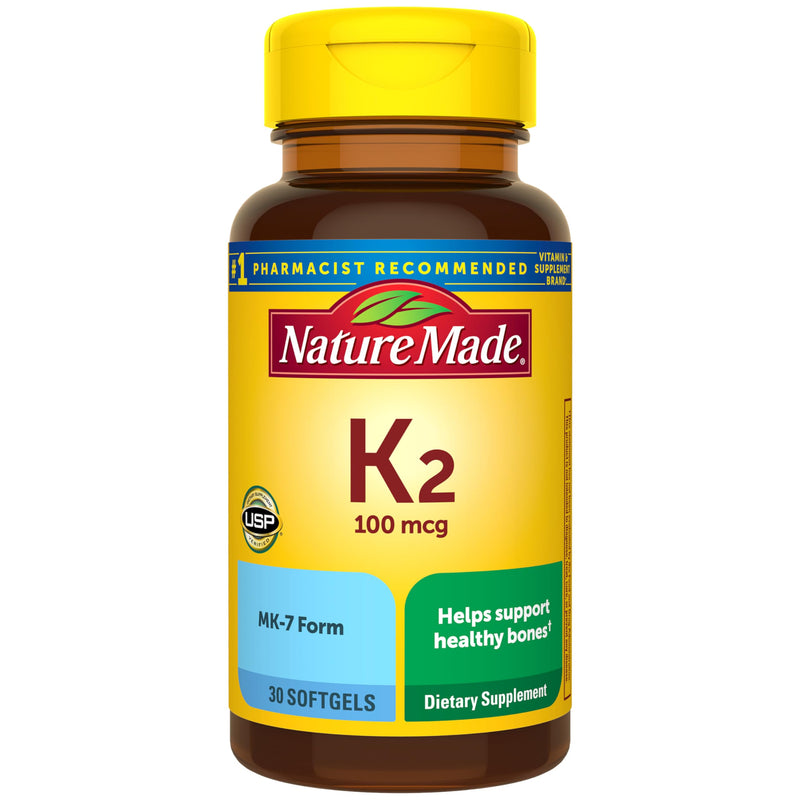 Nature Made Vitamin K2 100 mcg, 30 Softgels | Vitamin K2 Supplement, Vitamin K2 MK7 Form to Help Support Healthy Bones, USP Verified, 30 Day Supply 30 Count (Pack of 1)