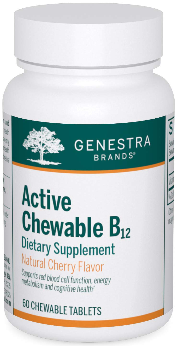 Genestra Brands Active Chewable B12, Cherry Flavor, 60 Chewable Tablets | Chewable Vitamin B, Vitamin B6 in its Active Form Supports Healthy Tissue Formation*