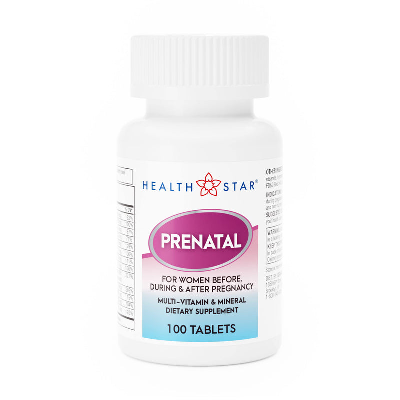 Prenatal Multivitamin by HealthStar for Healthy Mom and Baby - Folate + Vitamin C + Vitamin D + Iron + Calcium + B12 - 100 tablets