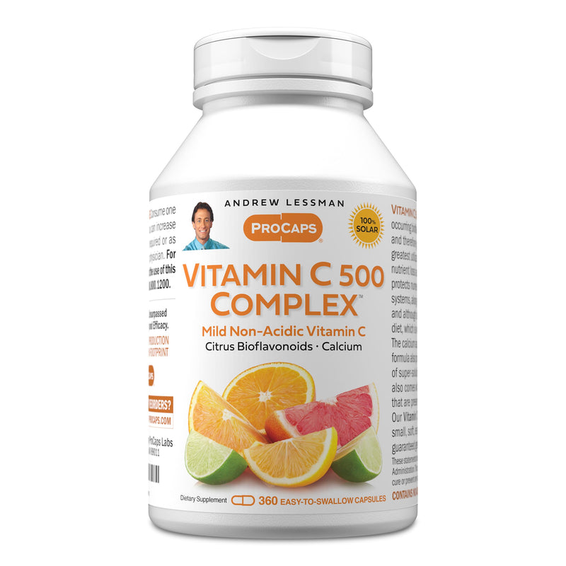ANDREW LESSMAN ProCaps Vitamin C 500 Complex 360 Capsules | 500 mg Non-Acidic Calcium Ascorbate with Citrus Bioflavonoids for Immune & Antioxidant Supportâ€”Gentle on the Stomach. 360 Count (Pack of 1)