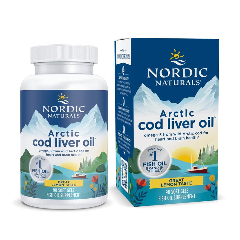 [Australia] - Nordic Naturals Arctic Cod Liver Oil, Lemon - 90 Soft Gels - 750 mg Total Omega-3s with EPA & DHA - Heart & Brain Health, Healthy Immunity, Overall Wellness - Non-GMO - 30 Servings 90 Count (Pack of 1) 