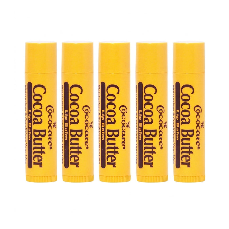 Cococare Cocoa Butter Lip Balm – Cocoa Butter, Vitamin E & Aloe Vera - Paraben-Free Daily Lip Moisturizer, Lip Color Primer, Cold Weather & After Sun Care - 0.15 oz, 5 Pack