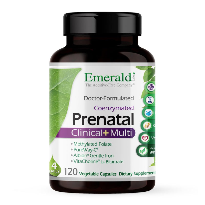 EMERALD LABS Prenatal Clinical Multi, 120 Capsules (30 Servings) | Daily Prenatal Multivitamin for Pregnancy, Methylated Folate Supplement for Fetal Development Support, Non-GMO & Gluten-Free